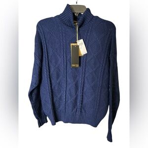 Truth Blue Turtleneck Sweater Cable Knit